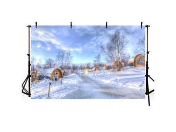 Christmas Fairy Tale Country House Covered Snow Backdrop IBD-246954